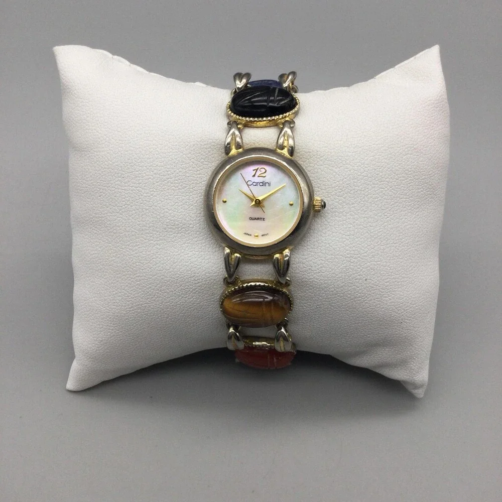 Cardini Womens Watch 21mm MOP Dial Multicolor Scarab Bracelet New Battery 6.75